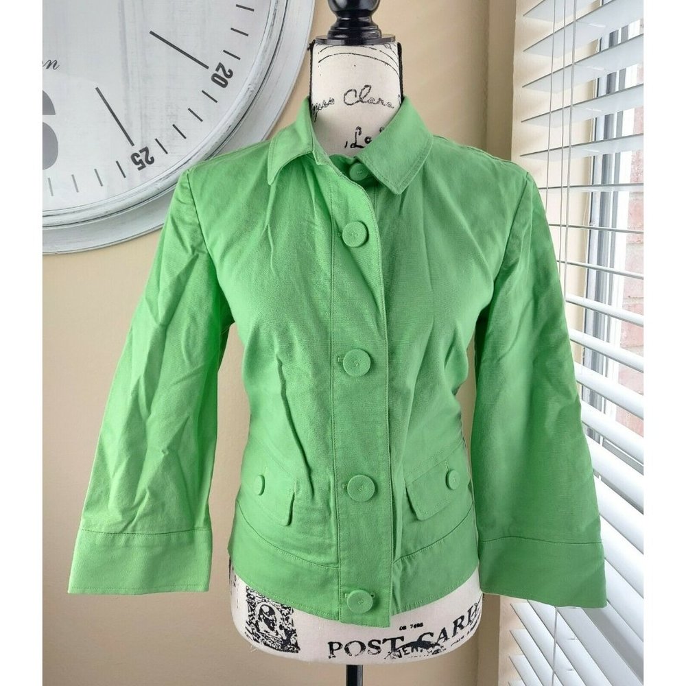 Talbots Petite Stretch Neon Green Jean Blazer Women’s Size 8